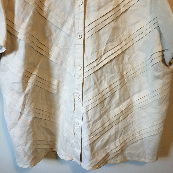 Jennifer Woman Jennifer Glasgow Cream Ramie Pintuck Button Down Tee Shirt - Picture 7 of 16